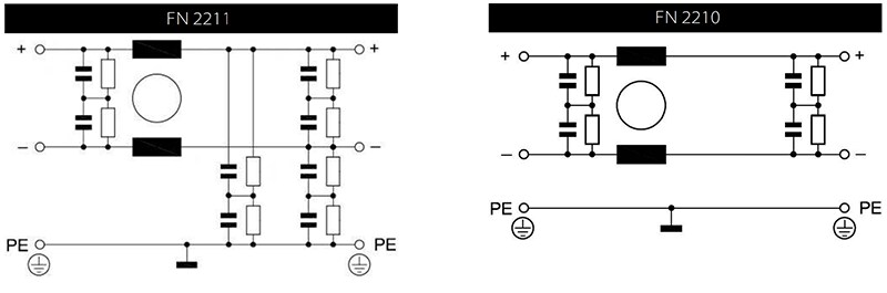 Schematic - TE Connectivity / Schaffner FN2211/FN2210 High Current DC EMC/EMI Filters